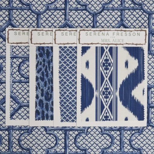 Serena Fresson Fabrics<Mrs. Alice Cobalt Blue Bamboo Trellis Fabric