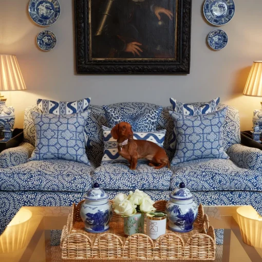 Serena Fresson Fabrics<Mrs. Alice Cobalt Blue Bamboo Trellis Fabric
