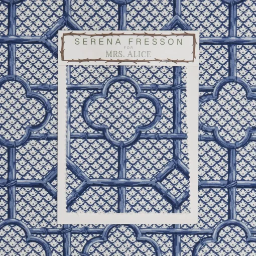 Serena Fresson Fabrics<Mrs. Alice Cobalt Blue Bamboo Trellis Fabric