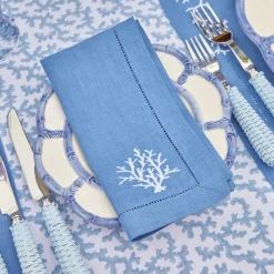 Summer Table Linen | Napkins<Mrs. Alice Coral Blue Linen Napkins (Set of 4)