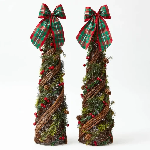 Christmas Decorations<Mrs. Alice Decorative Festive Tree with Red & Green Tartan Bow
