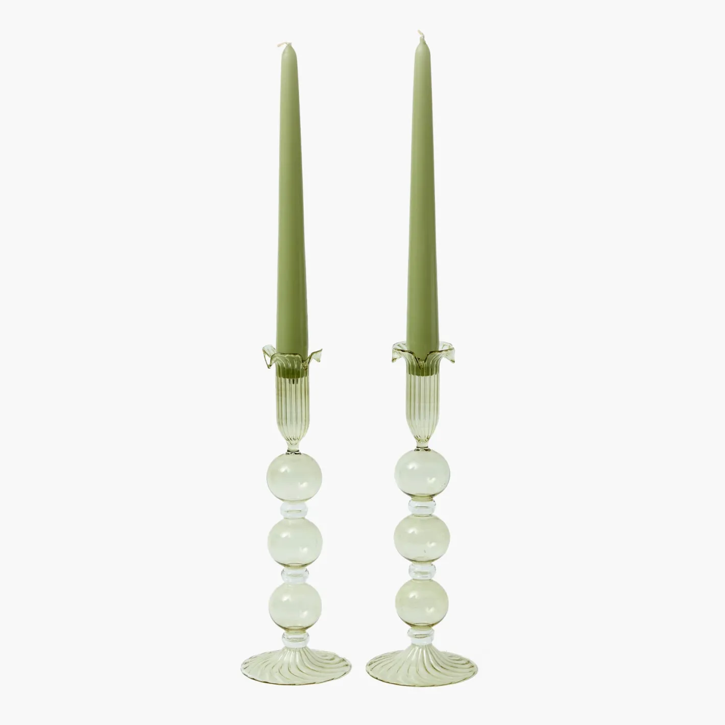 Summer Glassware | Summer Candleware<Mrs. Alice Eden Green Candle Holders (Pair)