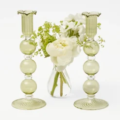 Summer Glassware | Summer Candleware<Mrs. Alice Eden Green Candle Holders (Pair)