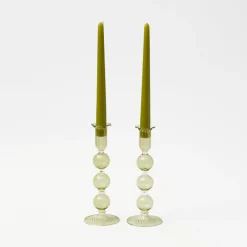 Summer Glassware | Summer Candleware<Mrs. Alice Eden Green Candle Holders (Pair)