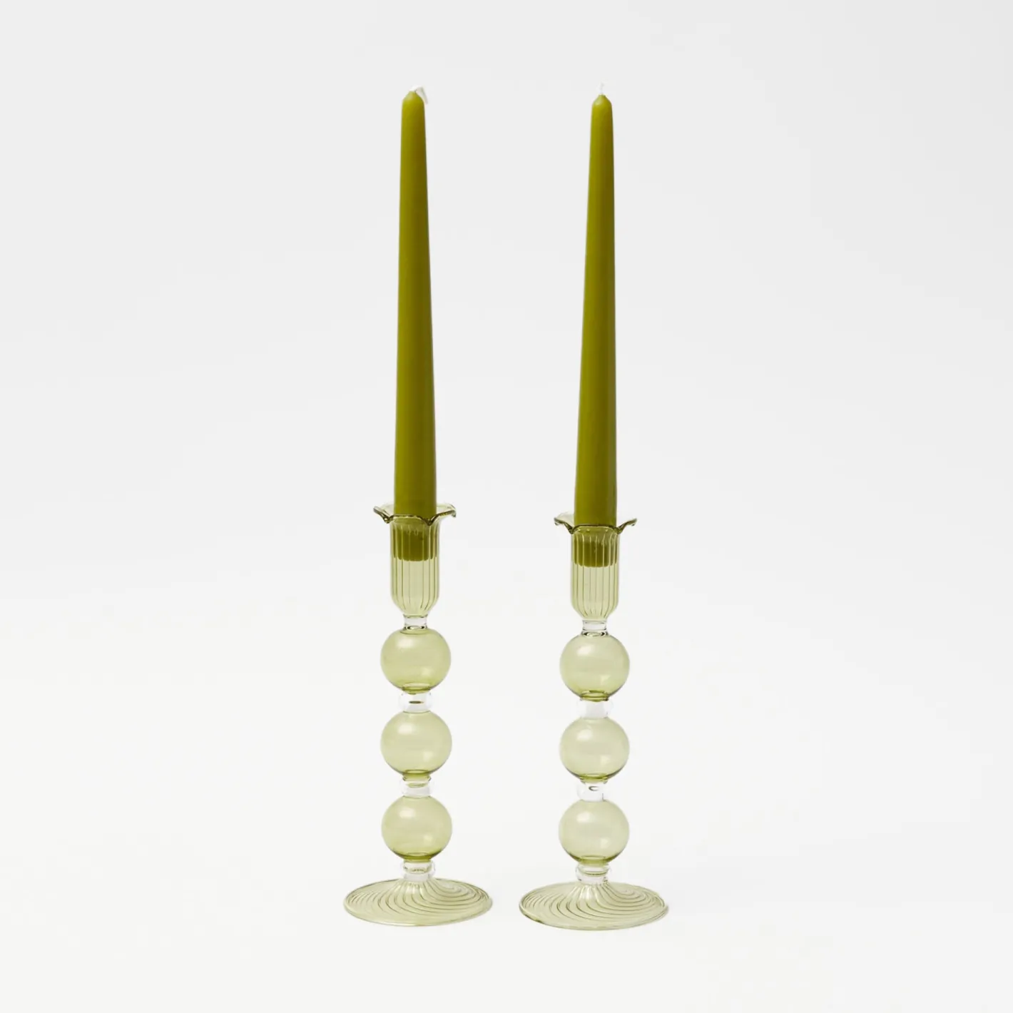 Summer Glassware | Summer Candleware<Mrs. Alice Eden Green Candle Holders (Pair)