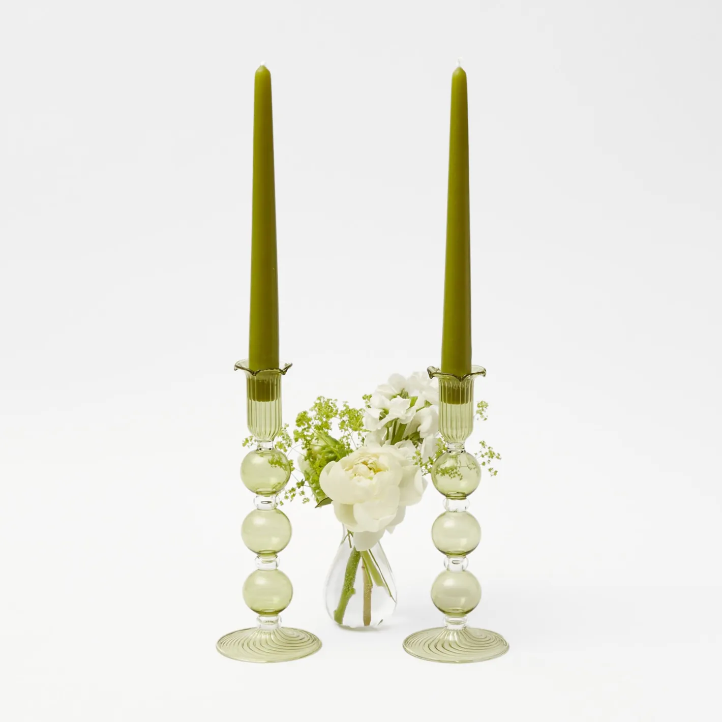 Summer Glassware | Summer Candleware<Mrs. Alice Eden Green Candle Holders (Pair)