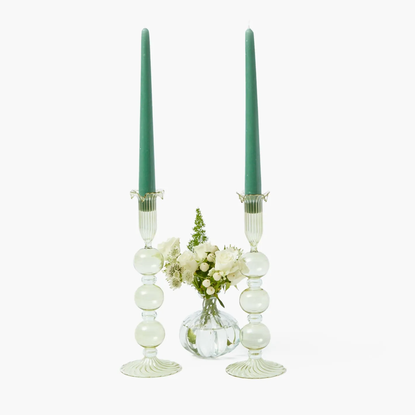 Summer Glassware | Summer Candleware<Mrs. Alice Eden Green Candle Holders (Pair)