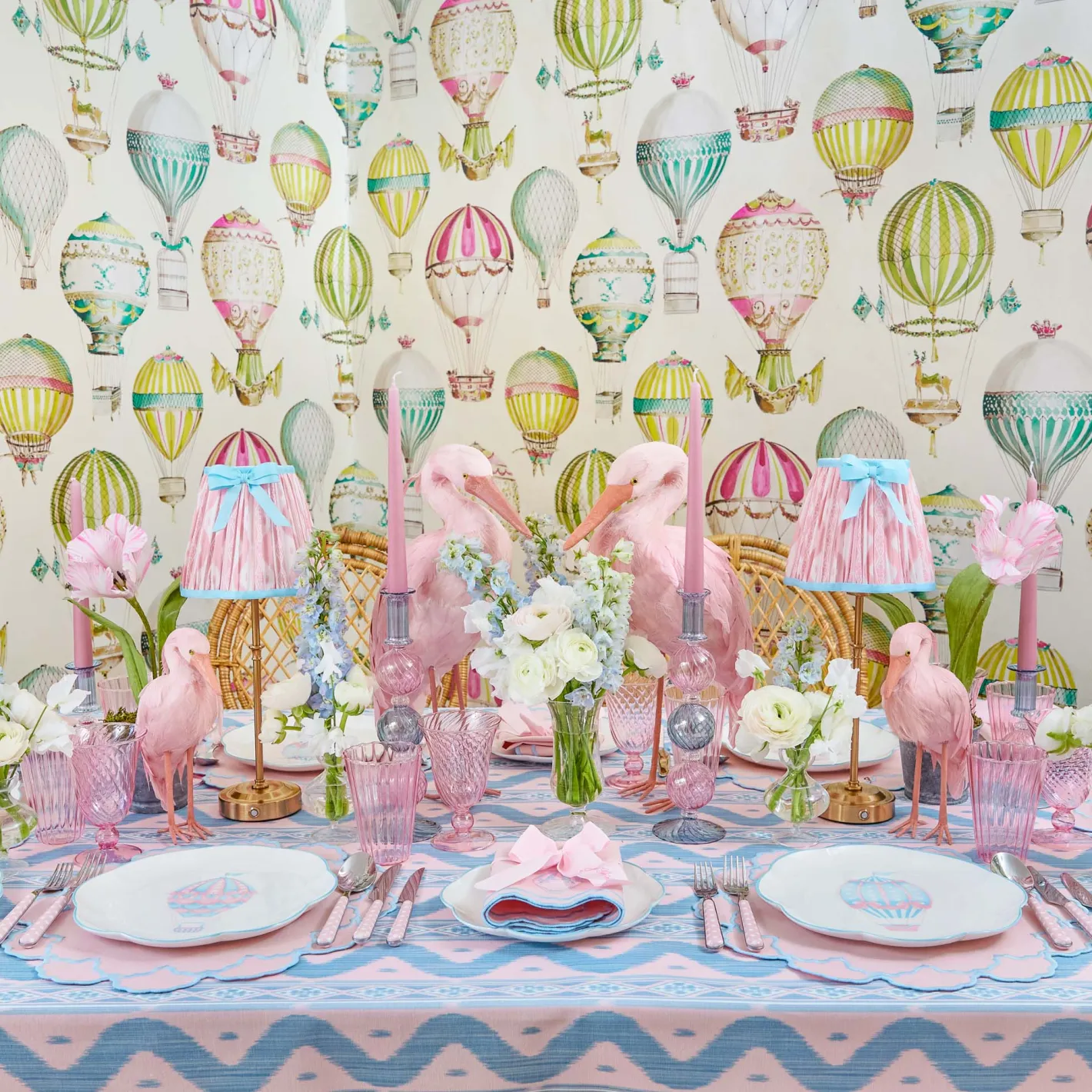 Rechargeable Table Lamps<Mrs. Alice Edie Rechargeable Lamp with Pink & Blue Ikat Bow Shade (18cm)