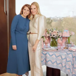 Rechargeable Table Lamps<Mrs. Alice Edie Rechargeable Lamp with Pink & Blue Ikat Bow Shade (18cm)