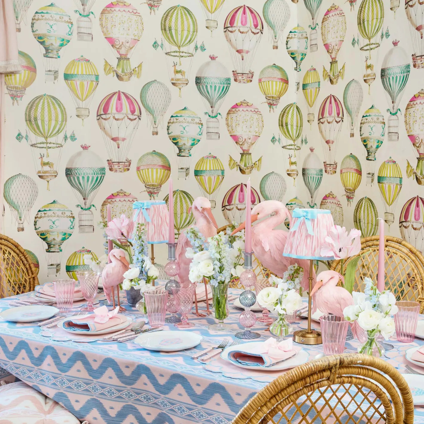 Rechargeable Table Lamps<Mrs. Alice Edie Rechargeable Lamp with Pink & Blue Ikat Bow Shade (18cm)