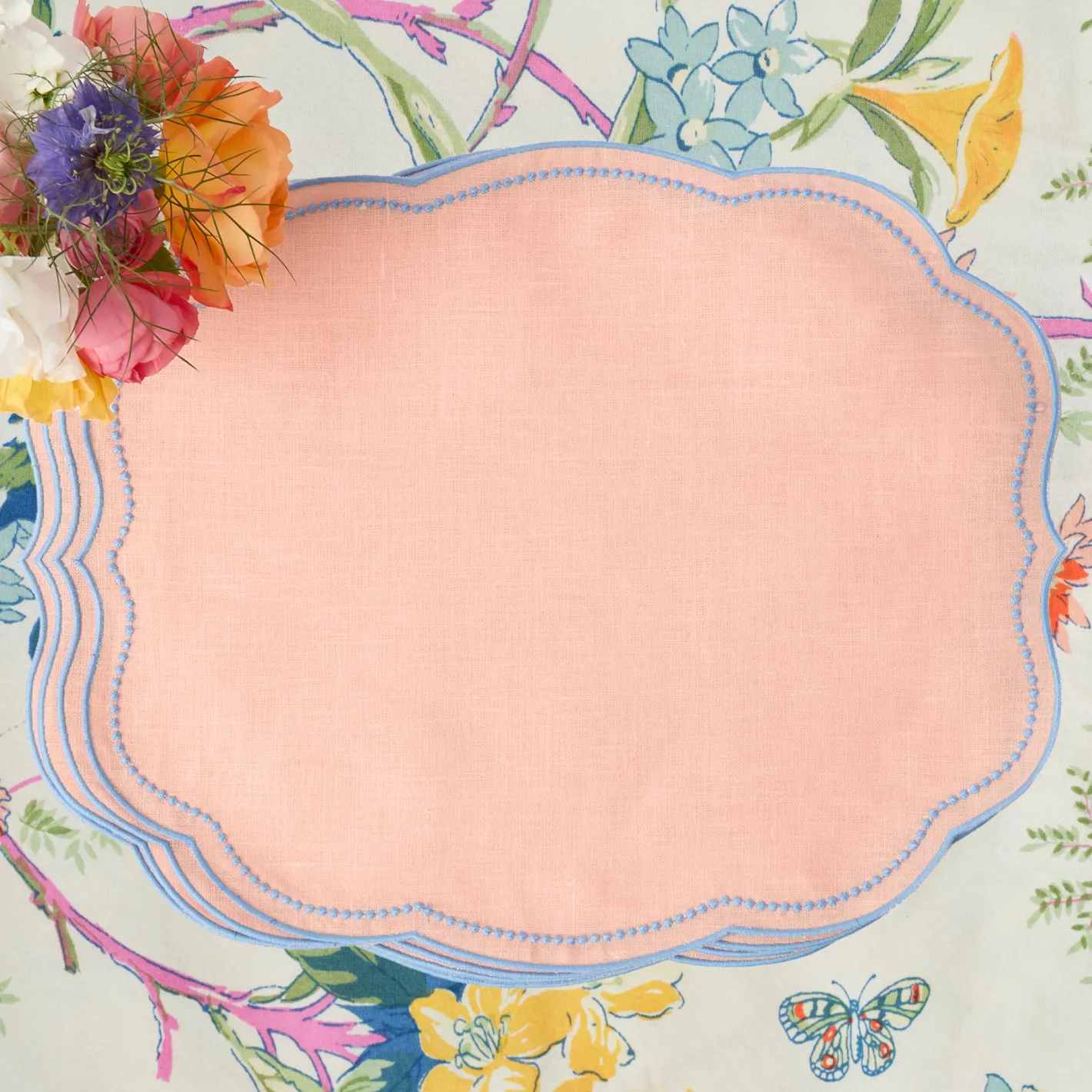 Summer Table Linen | Placemats<Mrs. Alice Eloise Coral & Blue Placemats (Set of 4)