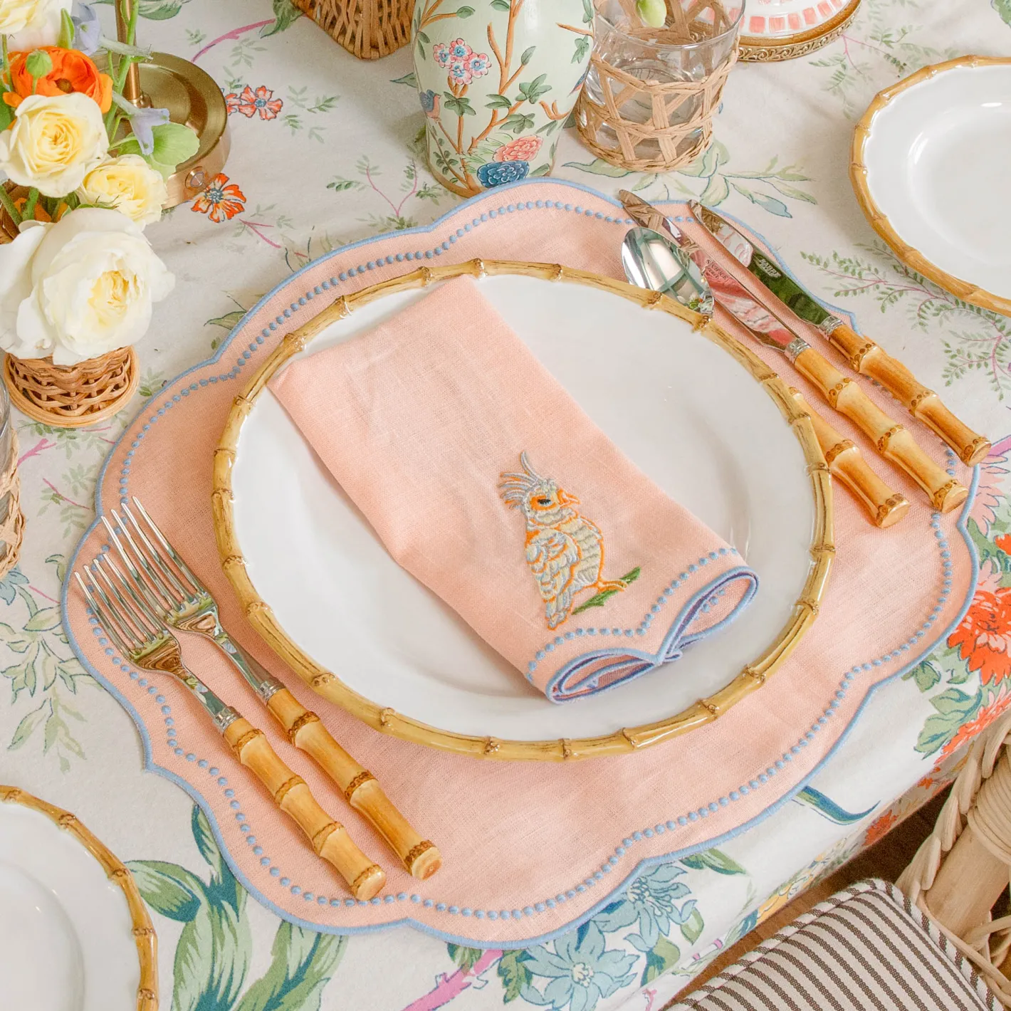 Summer Table Linen | Placemats<Mrs. Alice Eloise Coral & Blue Placemats (Set of 4)
