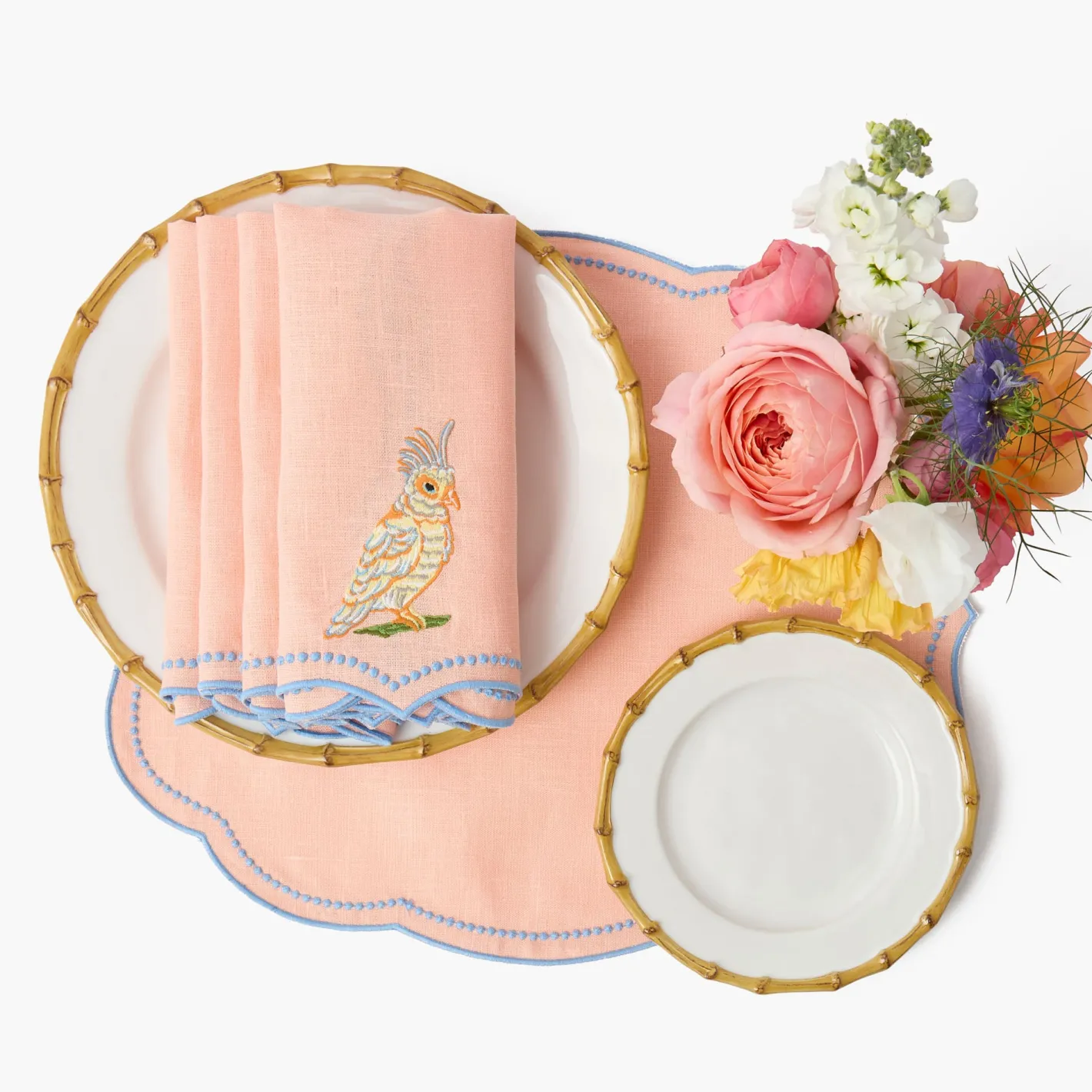 Summer Table Linen | Placemats<Mrs. Alice Eloise Coral & Blue Placemats (Set of 4)