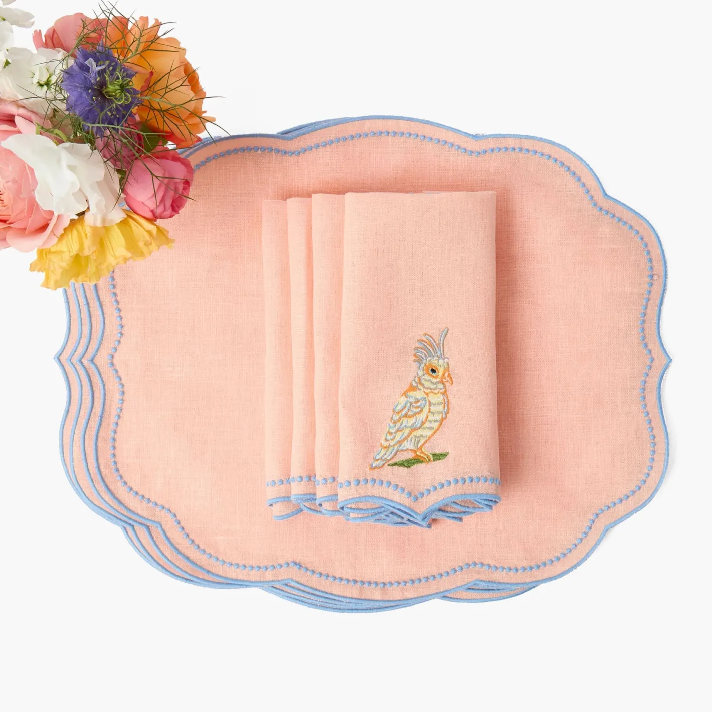 Summer Table Linen | Placemats<Mrs. Alice Eloise Coral & Blue Placemats (Set of 4)