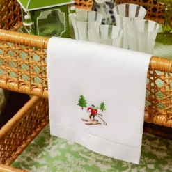 Mrs. Alice Monogram | Monogrammable Gifts<Mrs. Alice Embroidered Skier White Linen Hand Towel