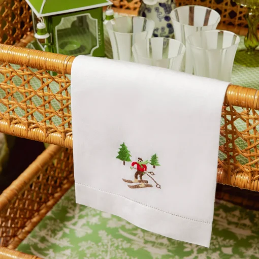 Mrs. Alice Monogram | Monogrammable Gifts<Mrs. Alice Embroidered Skier White Linen Hand Towel