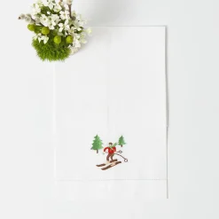 Mrs. Alice Monogram | Monogrammable Gifts<Mrs. Alice Embroidered Skier White Linen Hand Towel