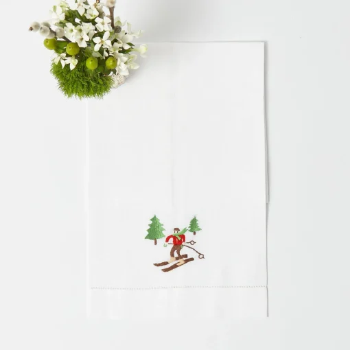 Mrs. Alice Monogram | Monogrammable Gifts<Mrs. Alice Embroidered Skier White Linen Hand Towel