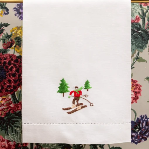 Mrs. Alice Monogram | Monogrammable Gifts<Mrs. Alice Embroidered Skier White Linen Hand Towel