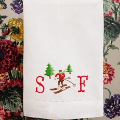 Mrs. Alice Monogram | Monogrammable Gifts<Mrs. Alice Embroidered Skier White Linen Hand Towel