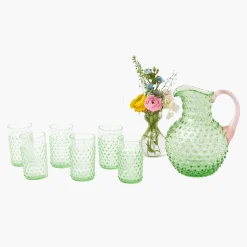 Glassware Sets<Mrs. Alice Emerald Hobnail Jug with Rose Handle & Glasses (set of 6)