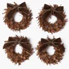 Autumn Decorations<Mrs. Alice Feather Wreath with Chocolate Velvet Bows (Set of 4)