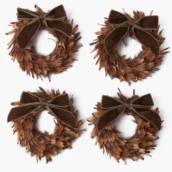 Autumn Decorations<Mrs. Alice Feather Wreath with Chocolate Velvet Bows (Set of 4)