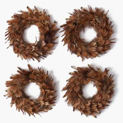 Autumn Decorations<Mrs. Alice Feather Wreath with Chocolate Velvet Bows (Set of 4)