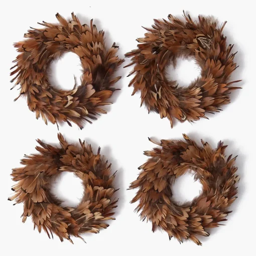 Autumn Decorations<Mrs. Alice Feather Wreath with Chocolate Velvet Bows (Set of 4)