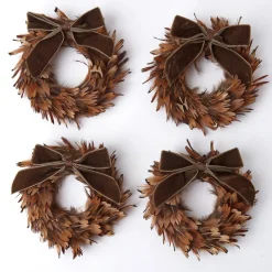 Christmas Decorations<Mrs. Alice Feather Wreaths with Forest Green Velvet Bows (Set of 4)