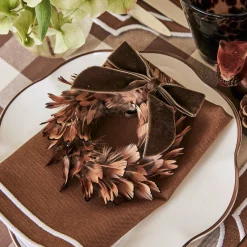 Christmas Decorations<Mrs. Alice Feather Wreaths with Forest Green Velvet Bows (Set of 4)