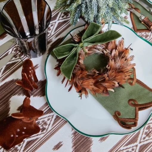 Christmas Decorations<Mrs. Alice Feather Wreaths with Forest Green Velvet Bows (Set of 4)