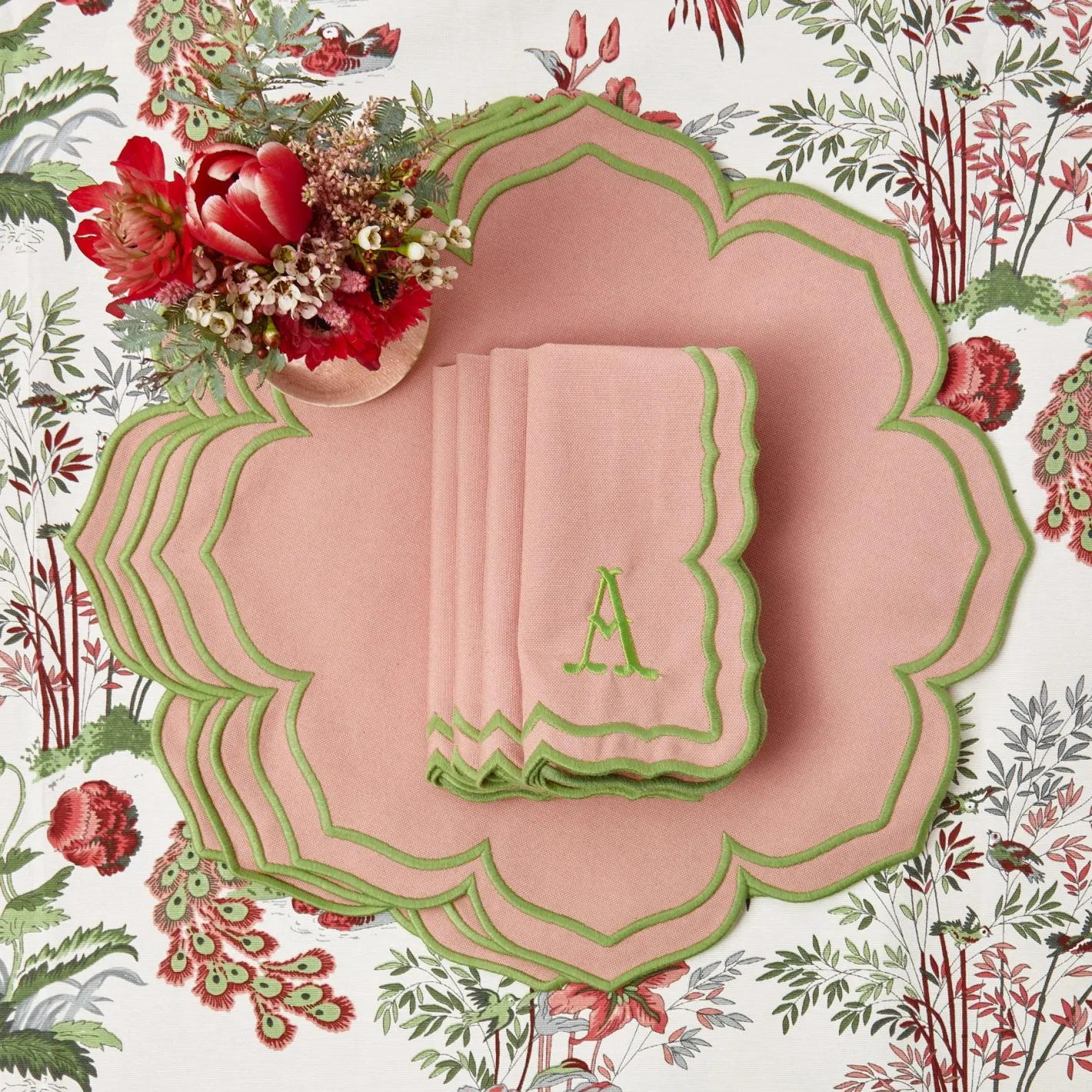 Table Linen Sets | Mrs. Alice Monogram<Mrs. Alice Fleur Pink Placemats & Napkins (Set of 4)