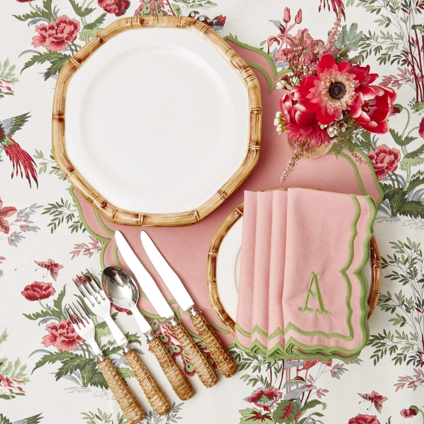 Table Linen Sets | Mrs. Alice Monogram<Mrs. Alice Fleur Pink Placemats & Napkins (Set of 4)