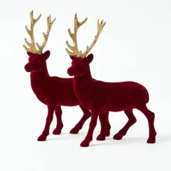 Christmas Decorations<Mrs. Alice Flocked Burgundy Reindeer (Pair)