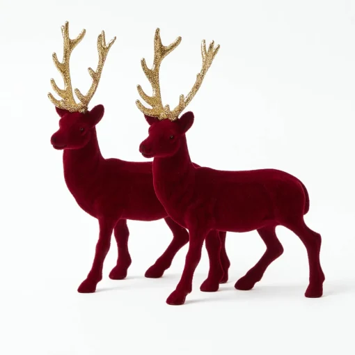 Christmas Decorations<Mrs. Alice Flocked Burgundy Reindeer (Pair)