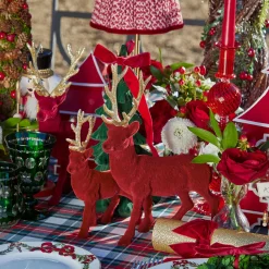 Christmas Decorations<Mrs. Alice Flocked Burgundy Reindeer (Pair)