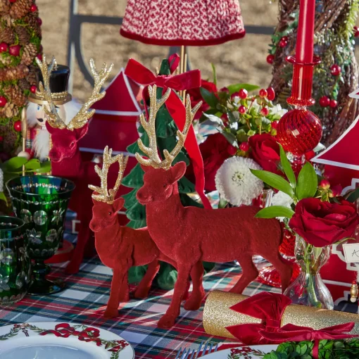 Christmas Decorations<Mrs. Alice Flocked Burgundy Reindeer (Pair)