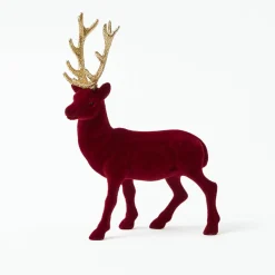 Christmas Decorations<Mrs. Alice Flocked Burgundy Reindeer (Pair)