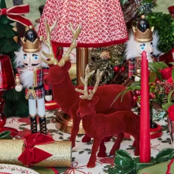 Christmas Decorations<Mrs. Alice Flocked Burgundy Reindeer (Pair)