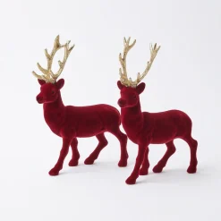 Christmas Decorations<Mrs. Alice Flocked Burgundy Reindeer Family