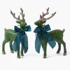 Christmas Decorations<Mrs. Alice Forest Green Rattan Reindeer with Blue Tartan Bows (Pair) - 30cm