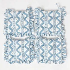 Cushions<Mrs. Alice Frilled Blue Ikat Seat Pad Cushions (Set of 4)