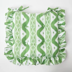 Cushions<Mrs. Alice Frilled Green Ikat Seat Pad Cushion (Set of 4)