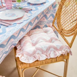Cushions<Mrs. Alice Frilled Pink Ikat Seat Pad Cushion