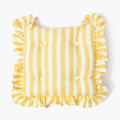 Cushions<Mrs. Alice Frilled Yellow Stripe Seat Pad Cushion