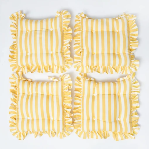 Cushions<Mrs. Alice Frilled Yellow Stripe Seat Pad Cushion
