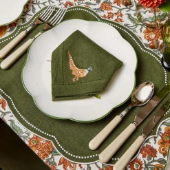 Napkins | For The Hostess<Mrs. Alice Green Embroidered Pheasant Linen Napkins (Set of 4)