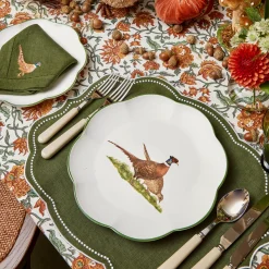 Napkins | For The Hostess<Mrs. Alice Green Embroidered Pheasant Linen Napkins (Set of 4)