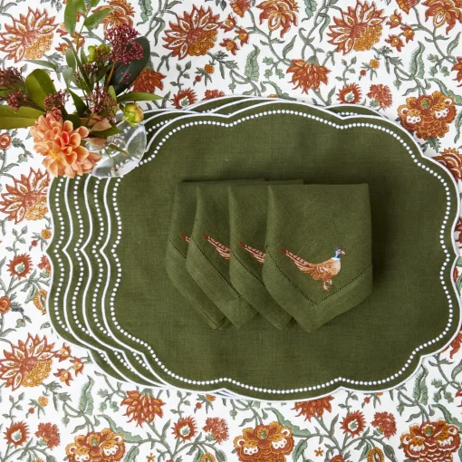 Napkins | For The Hostess<Mrs. Alice Green Embroidered Pheasant Linen Napkins (Set of 4)